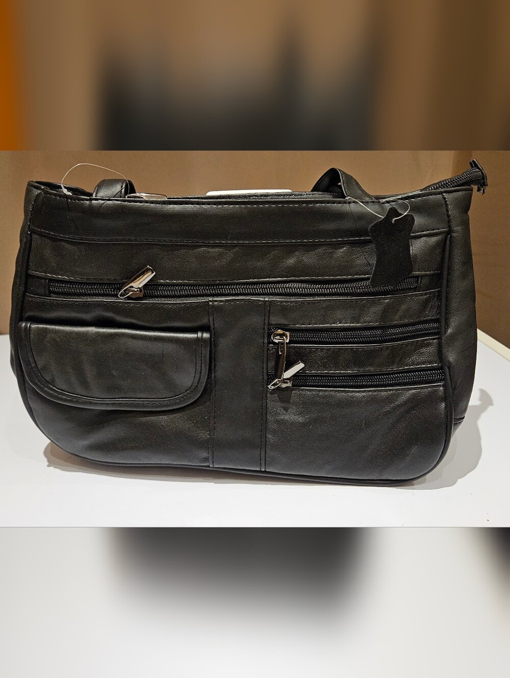 NWT Haband Vintage Black Genuine Leather Multi Pocket Shoulder Bag